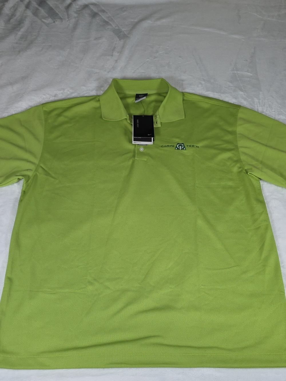 NWT Nike Golf Mens Dri-FIT Polo Shirt Lime Green Sz L Carpe Teem Embroidered